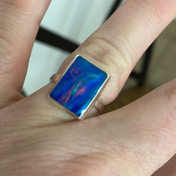 Aurora Opal RectangleSterling Silver Ring 7.5 - Picture 4 of 4